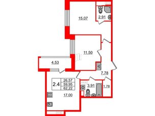 Квартира в ЖК Бионика Заповедная, 2 комнатная, 59.95 м², 9 этаж