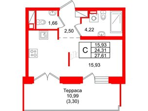 Квартира в ЖК ID Петроградская, студия, 27.61 м², 6 этаж