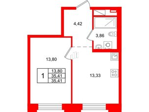 Квартира в ЖК Айди Петроградская, 1 комнатная, 35.41 м², 5 этаж