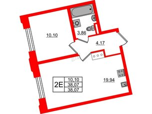 Квартира в ЖК Цивилизация на Неве, 1 комнатная, 38.07 м², 3 этаж