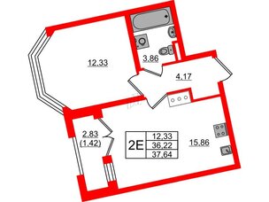 Квартира в ЖК Цивилизация на Неве, 1 комнатная, 37.64 м², 6 этаж