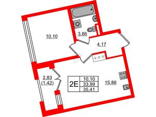 Квартира в ЖК Цивилизация на Неве, 1 комнатная, 35.41 м², 12 этаж