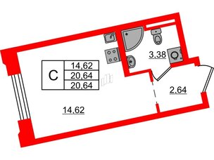 Квартира в ЖК Цивилизация на Неве, студия, 20.64 м², 2 этаж