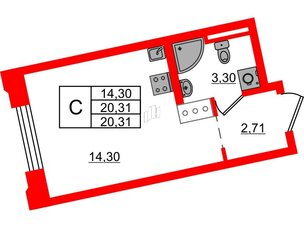 Квартира в ЖК Цивилизация на Неве, студия, 20.31 м², 3 этаж