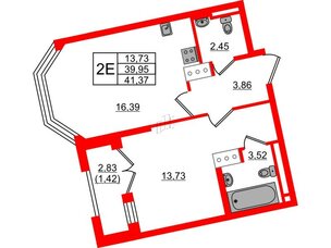 Квартира в ЖК Цивилизация на Неве, 1 комнатная, 41.37 м², 6 этаж