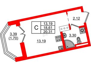 Квартира в ЖК Цивилизация на Неве, студия, 20.31 м², 7 этаж