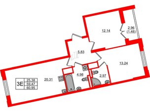 Квартира в ЖК Цивилизация на Неве, 2 комнатная, 60.95 м², 13 этаж