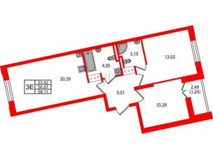 Квартира в ЖК Цивилизация на Неве, 2 комнатная, 58.11 м², 7 этаж