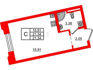 Квартира в ЖК Цивилизация на Неве, студия, 21.34 м², 2 этаж