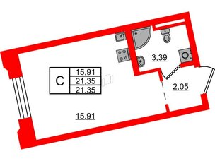 Квартира в ЖК Цивилизация на Неве, студия, 21.35 м², 2 этаж