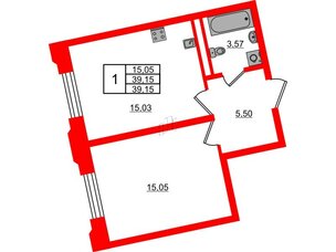 Квартира в ЖК Цивилизация на Неве, 1 комнатная, 39.15 м², 2 этаж