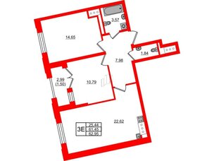 Квартира в ЖК Цивилизация на Неве, 2 комнатная, 62.95 м², 10 этаж