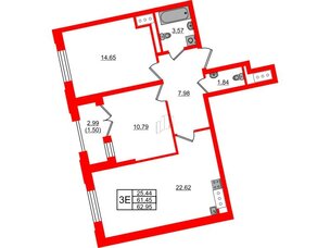 Квартира в ЖК Цивилизация на Неве, 2 комнатная, 62.95 м², 11 этаж