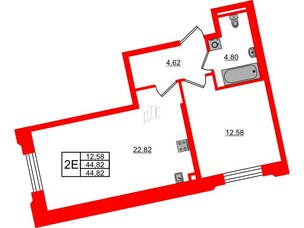 Квартира в ЖК Цивилизация на Неве, 1 комнатная, 44.82 м², 2 этаж