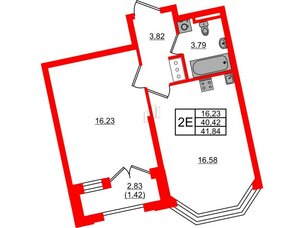 Квартира в ЖК Цивилизация на Неве, 1 комнатная, 41.84 м², 6 этаж