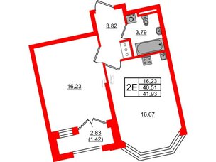 Квартира в ЖК Цивилизация на Неве, 1 комнатная, 41.93 м², 9 этаж