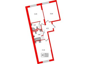 Квартира в ЖК Цивилизация на Неве, 2 комнатная, 61.69 м², 5 этаж