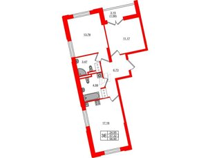 Квартира в ЖК Цивилизация на Неве, 2 комнатная, 58.9 м², 15 этаж