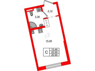 Квартира в ЖК Цивилизация на Неве, студия, 20.99 м², 5 этаж