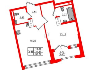 Квартира в ЖК Цивилизация на Неве, 1 комнатная, 38.77 м², 14 этаж