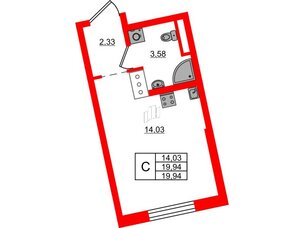 Квартира в ЖК Цивилизация на Неве, студия, 19.94 м², 3 этаж