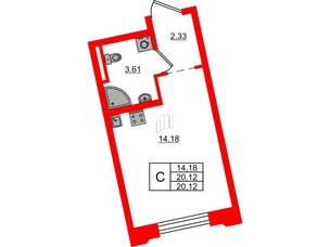 Квартира в ЖК Цивилизация на Неве, студия, 20.12 м², 2 этаж