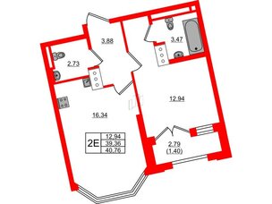 Квартира в ЖК Цивилизация на Неве, 1 комнатная, 40.76 м², 9 этаж