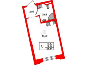 Квартира в ЖК Цивилизация на Неве, студия, 21.34 м², 2 этаж