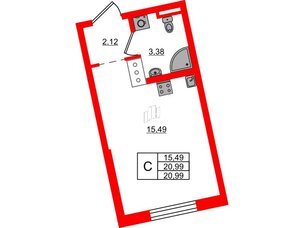 Квартира в ЖК Цивилизация на Неве, студия, 20.99 м², 3 этаж