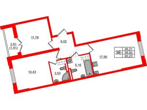 Квартира в ЖК Цивилизация на Неве, 2 комнатная, 60.23 м², 16 этаж