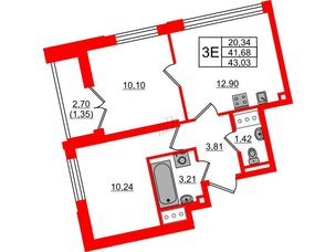 Квартира в ЖК Цивилизация на Неве, 2 комнатная, 43.03 м², 16 этаж