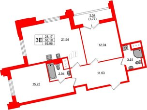 Квартира в ЖК Цивилизация на Неве, 2 комнатная, 69.96 м², 8 этаж