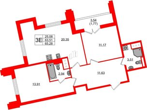 Квартира в ЖК Цивилизация на Неве, 2 комнатная, 65.28 м², 22 этаж