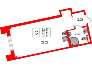 Квартира в ЖК Цивилизация на Неве, студия, 27.81 м², 2 этаж