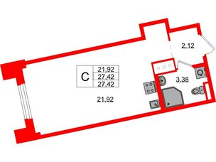 Квартира в ЖК Цивилизация на Неве, студия, 27.42 м², 3 этаж