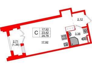 Квартира в ЖК Цивилизация на Неве, студия, 24.78 м², 11 этаж