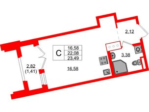 Квартира в ЖК Цивилизация на Неве, студия, 23.49 м², 21 этаж