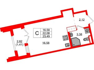 Квартира в ЖК Цивилизация на Неве, студия, 23.49 м², 22 этаж