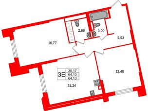 Квартира в ЖК Цивилизация на Неве, 2 комнатная, 63.13 м², 4 этаж