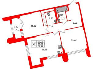 Квартира в ЖК Цивилизация на Неве, 2 комнатная, 57.29 м², 22 этаж