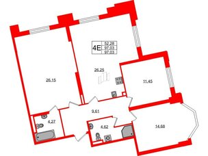 Квартира в ЖК Цивилизация на Неве, 3 комнатная, 97.03 м², 2 этаж