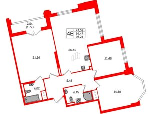 Квартира в ЖК Цивилизация на Неве, 3 комнатная, 93.24 м², 7 этаж