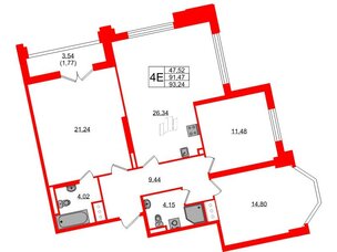 Квартира в ЖК Цивилизация на Неве, 3 комнатная, 93.24 м², 15 этаж