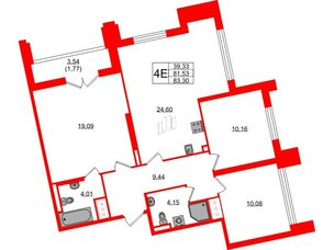 Квартира в ЖК Цивилизация на Неве, 3 комнатная, 83.3 м², 21 этаж