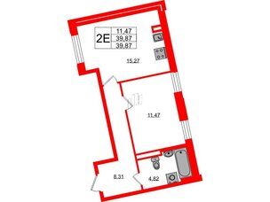 Квартира в ЖК Цивилизация на Неве, 1 комнатная, 39.87 м², 2 этаж