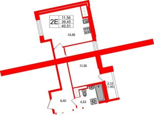 Квартира в ЖК Цивилизация на Неве, 1 комнатная, 40.51 м², 7 этаж