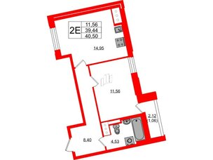 Квартира в ЖК Цивилизация на Неве, 1 комнатная, 40.5 м², 8 этаж