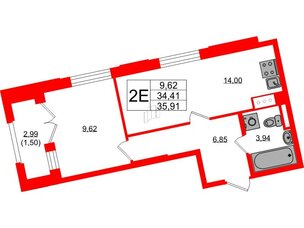 Квартира в ЖК Цивилизация на Неве, 1 комнатная, 35.91 м², 6 этаж