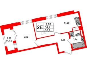 Квартира в ЖК Цивилизация на Неве, 1 комнатная, 35.91 м², 7 этаж