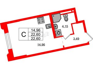 Квартира в ЖК Цивилизация на Неве, студия, 22.6 м², 2 этаж